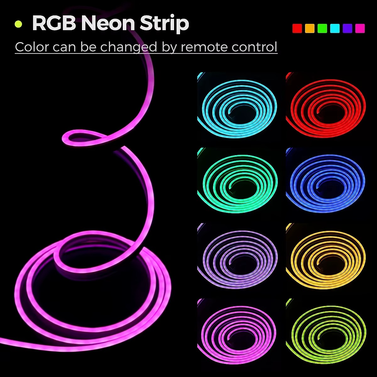 Bande lumineuse néon USB intelligente, bande LED néon 5V RGB avec télécommande et contrôle par application