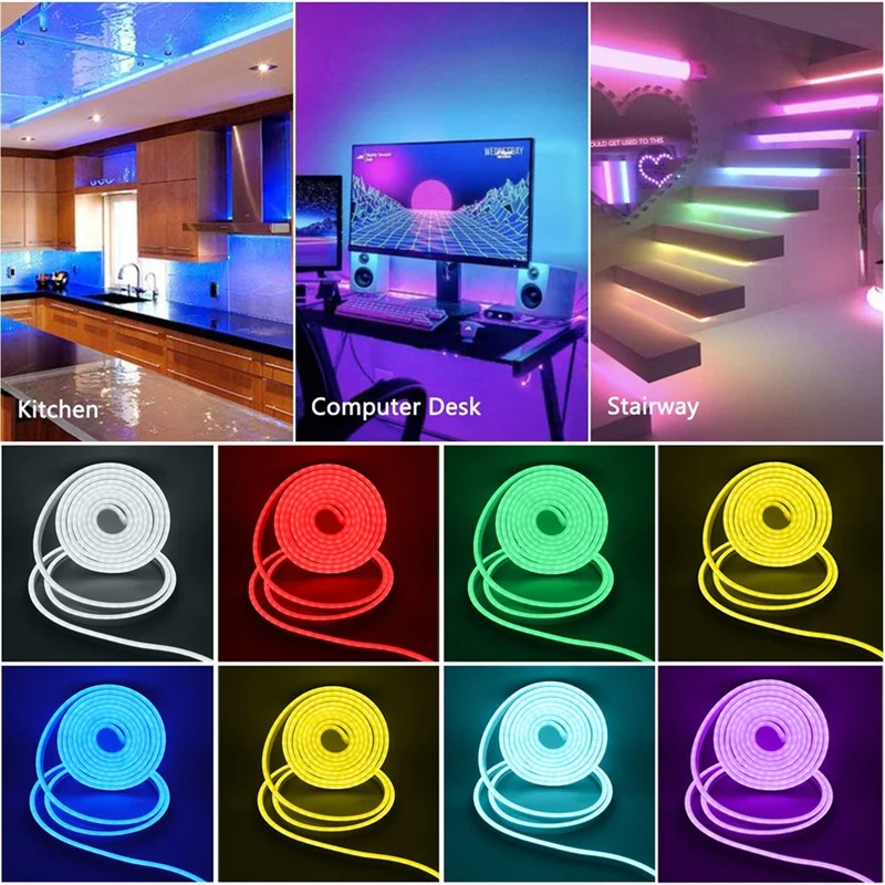 Bande lumineuse néon USB intelligente, bande LED néon 5V RGB avec télécommande et contrôle par application