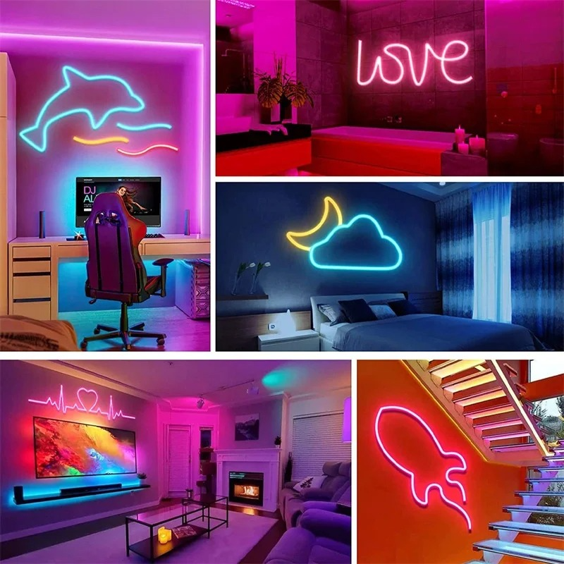 Bande lumineuse néon USB intelligente, bande LED néon 5V RGB avec télécommande et contrôle par application