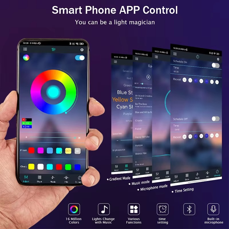 Bande lumineuse néon USB intelligente, bande LED néon 5V RGB avec télécommande et contrôle par application