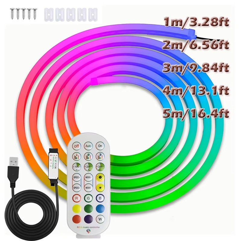 Bande lumineuse néon USB intelligente, bande LED néon 5V RGB avec télécommande et contrôle par application