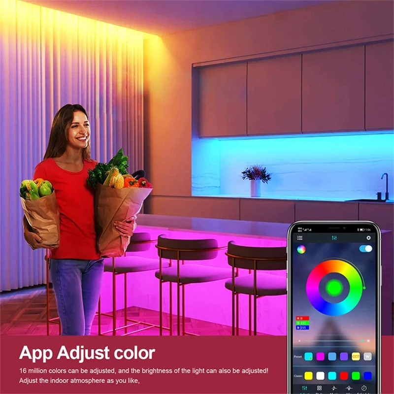 Bande lumineuse néon USB intelligente, bande LED néon 5V RGB avec télécommande et contrôle par application